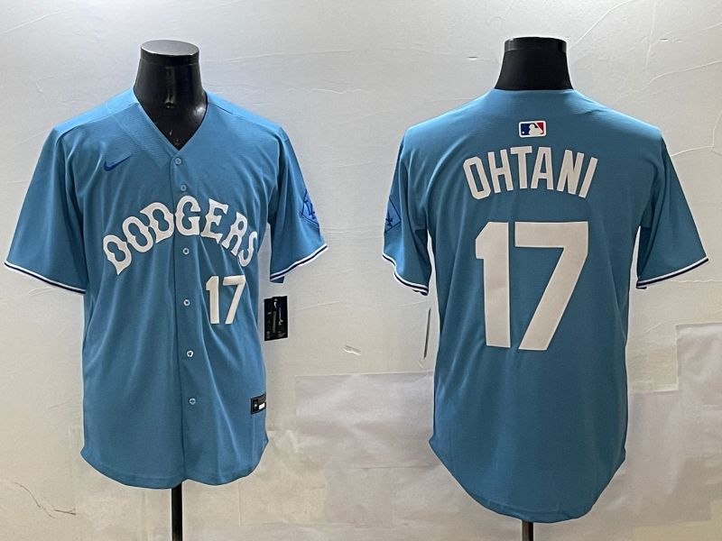 Men Los Angeles Dodgers 17 Ohtani Light Blue Throwback Game 2025 Nike MLB Jersey style 21